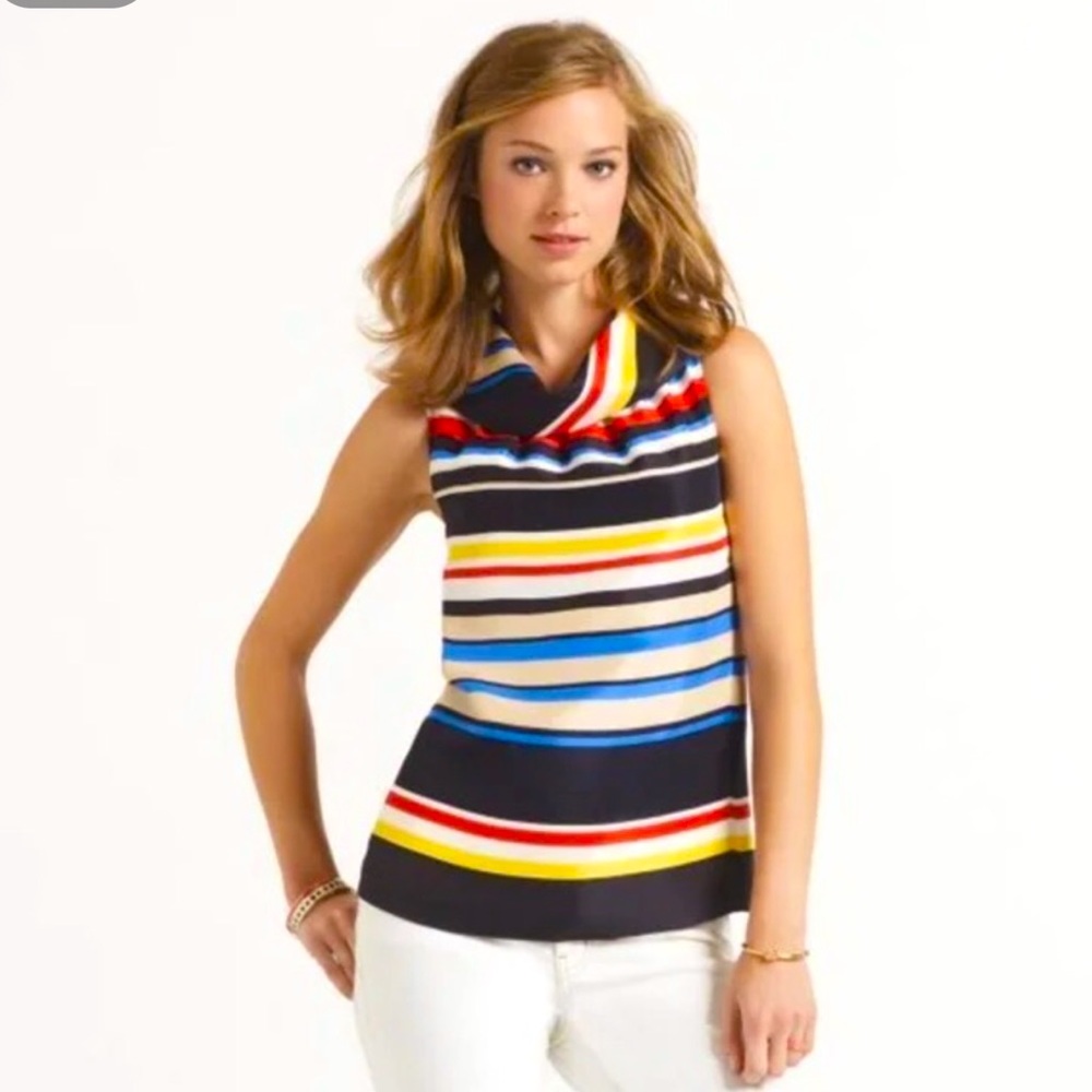 NWT Kate Spade Live Colorfully Silk Stripe Sleeveless Cowl Neck Top